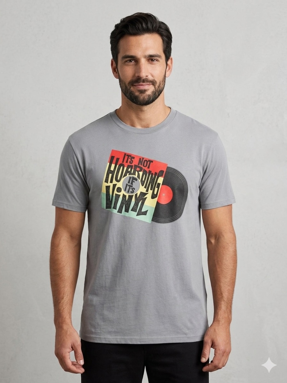 Men's Short Sleeve Gray Graphic Tee with Vinyl Print